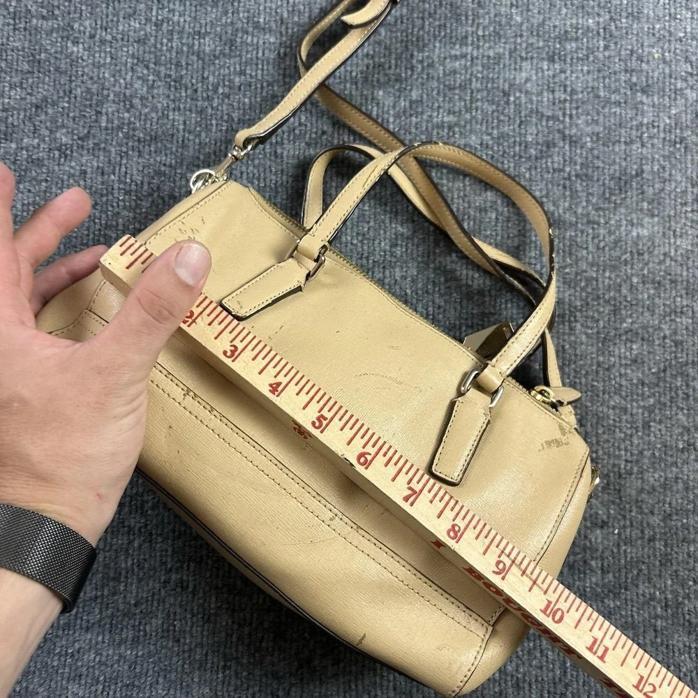 Coach Satchel Bag Womens Small Beige Leather Zip Top Crossbody Purse Handbag
